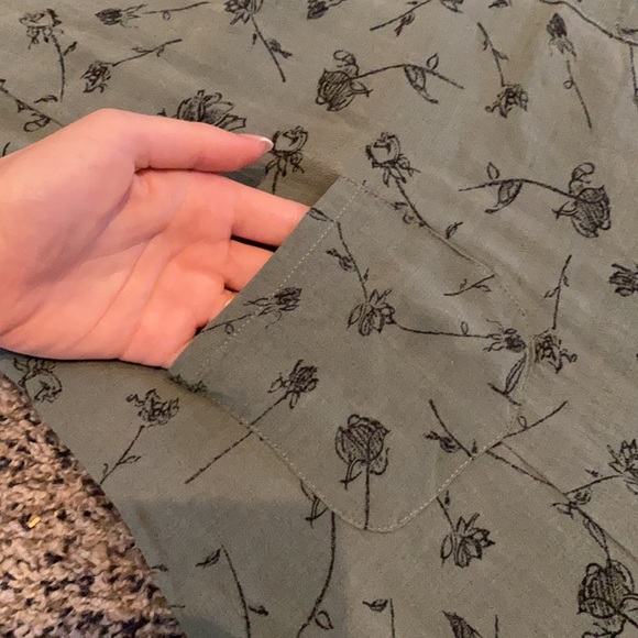 🍁 Vintage Y2K Sage Olive Green Floral Midi Long Fall Dress American Eagle - Picture 4 of 6